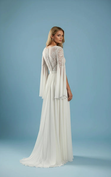 Illusion Jewel Neck Lace Bodice Long Sleeves A-line Chiffon Wedding Dress