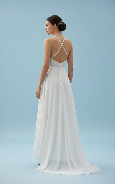 Spaghetti Straps Lace Bodice Chiffon Skirt High-low Wedding Dress