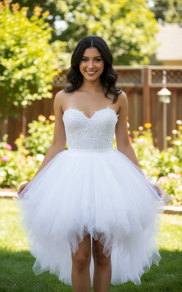 Sweetheart Lace Bodice Tulle Skirt High-low Wedding Dress