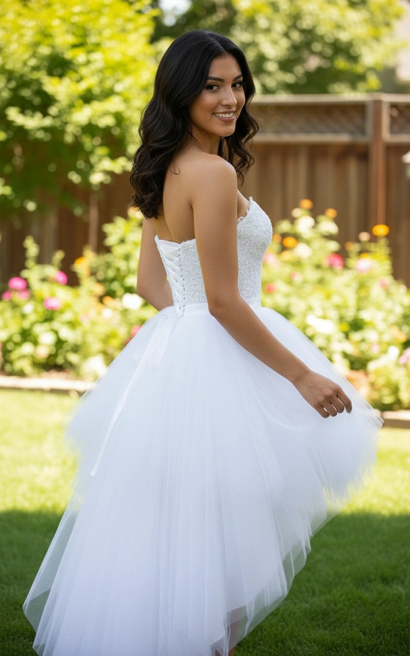 Sweetheart Lace Bodice Tulle Skirt High-low Wedding Dress