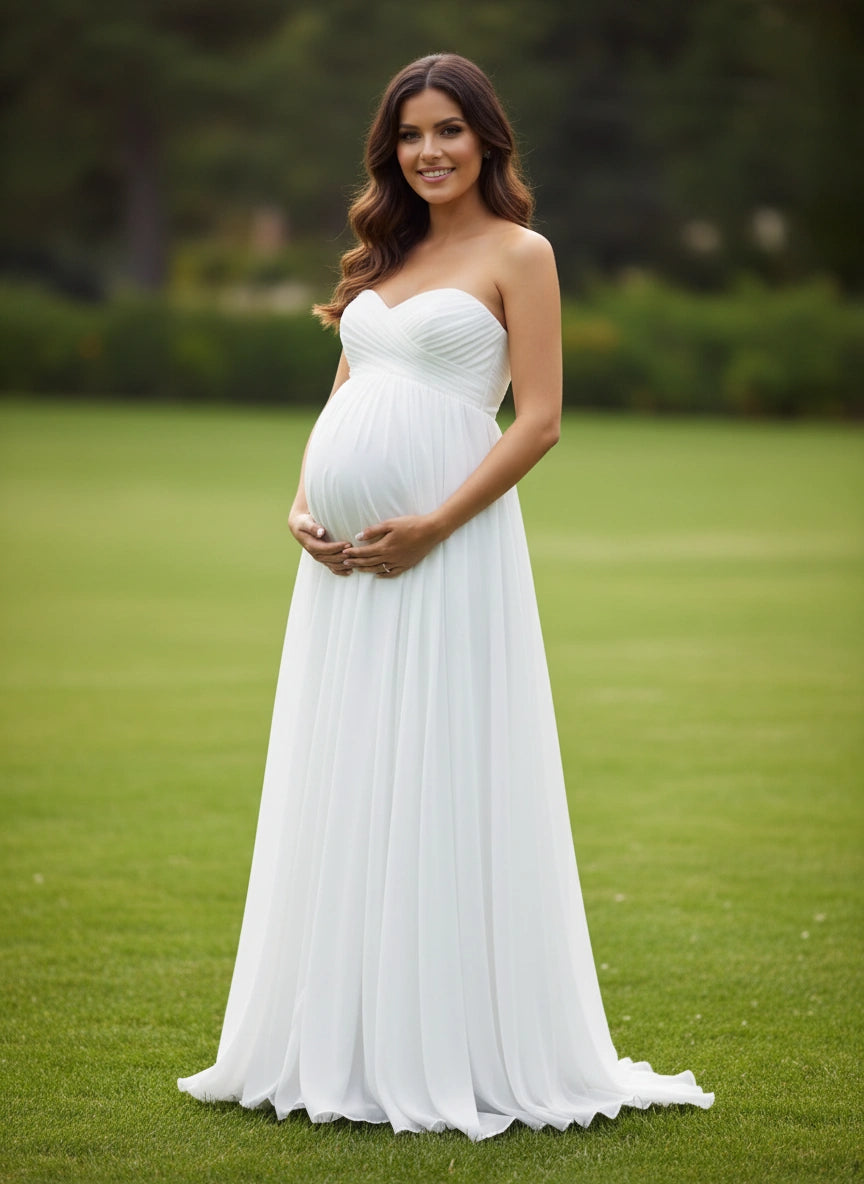 Sweetheart Pleated Bodice Empire A-line Chiffon Maternity Wedding Dress