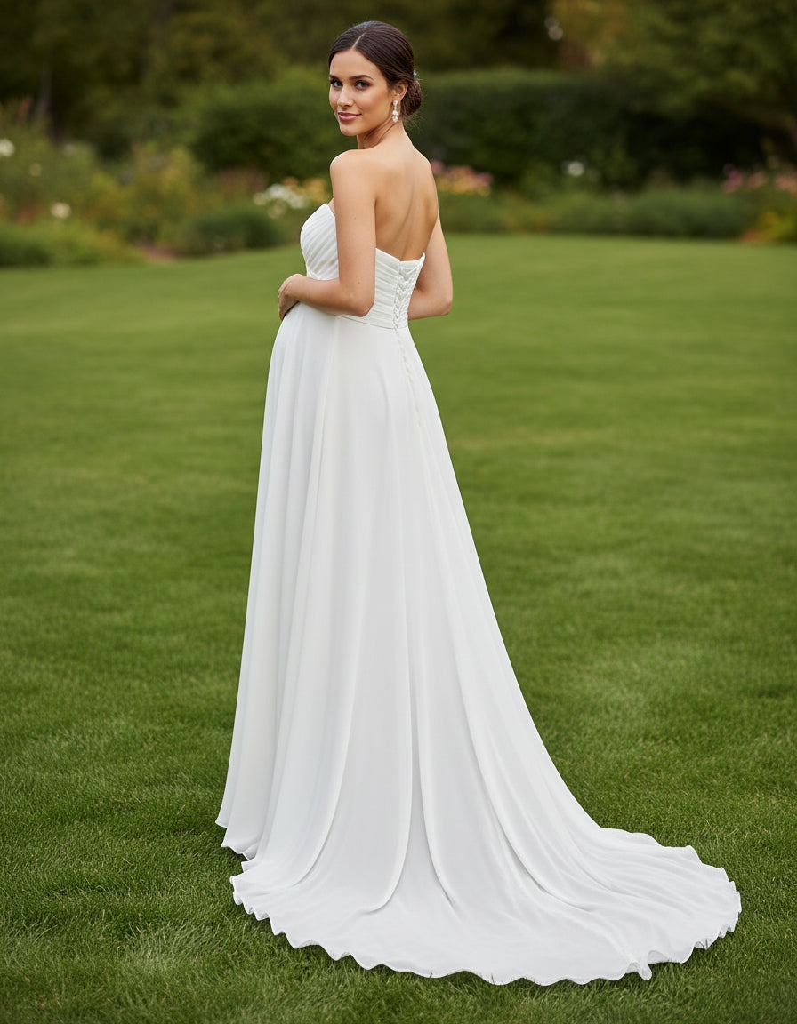 Sweetheart Pleated Bodice Empire A-line Chiffon Maternity Wedding Dress