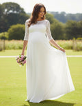 Scoop Neck 3/4 Sleeves Empire A-line Lace and Chiffon Maternity Bridal Gown