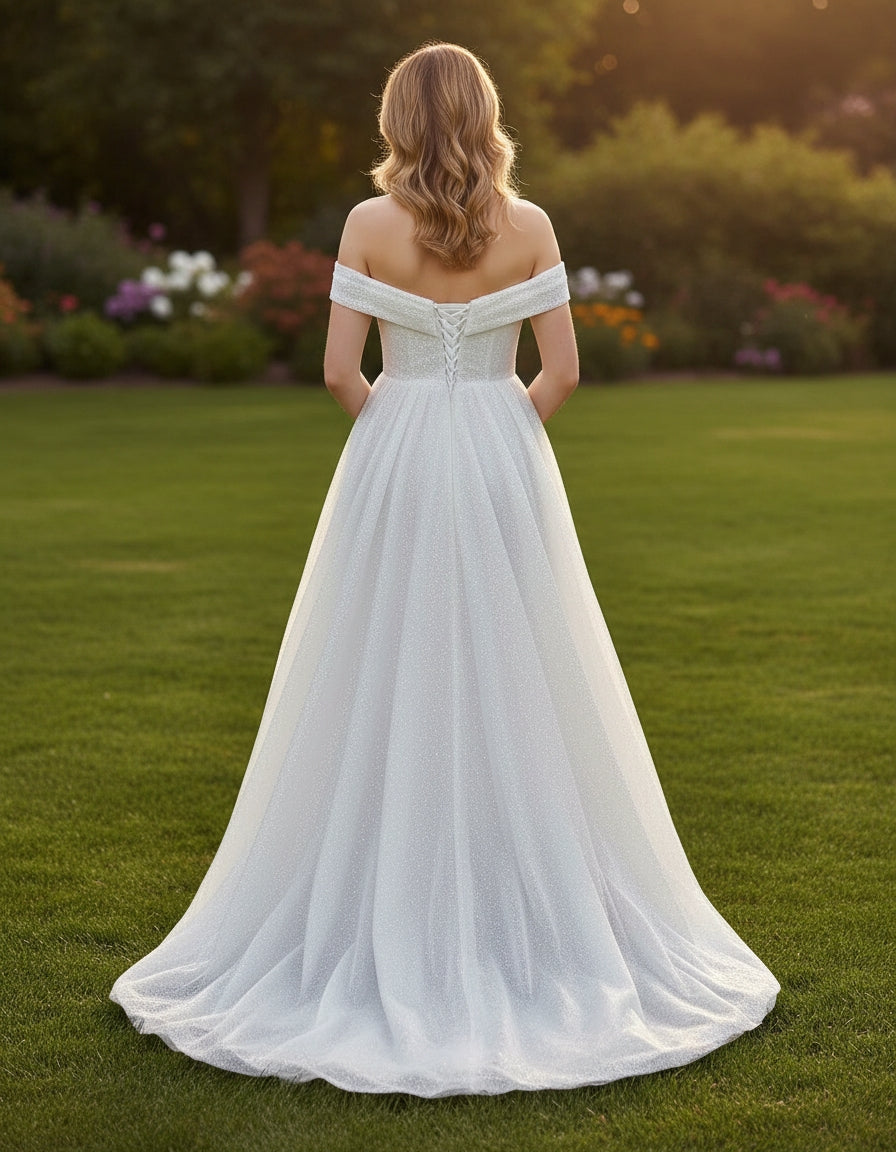Shimmering Off-the-shoulder Tulle A-line Maternity Bridal Gown