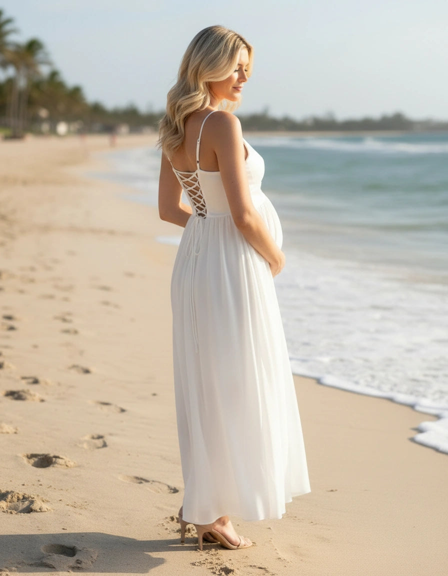 Spaghetti Straps V-neck Empire A-line Maternity Wedding Dress