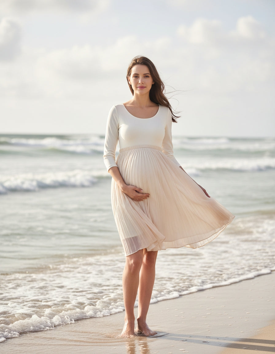 Scoop Neck 3/4 Sleeves A-line Maternity Wedding Dress
