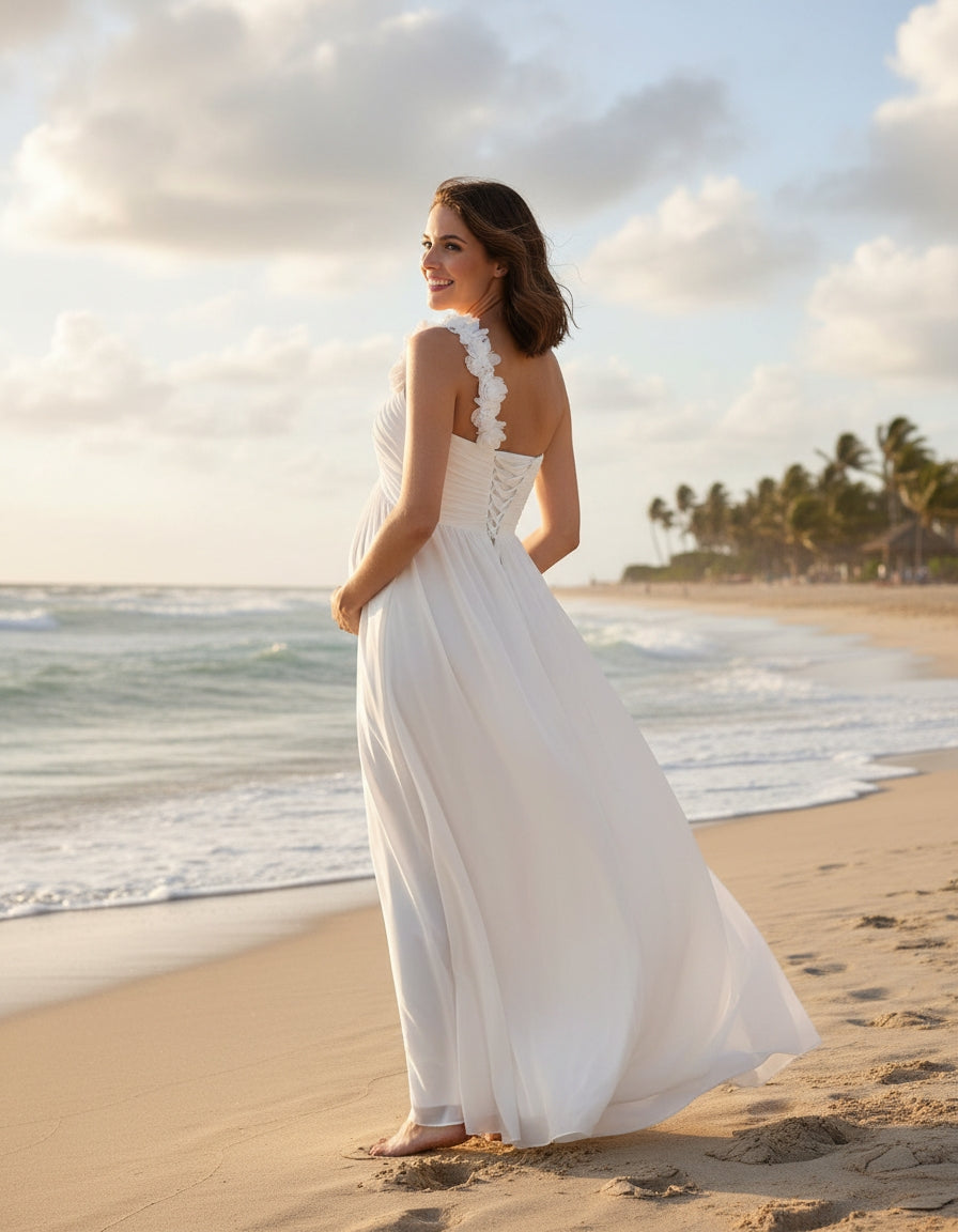 A-line One Shoulder Chiffon Maternity Wedding Dress