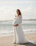 Long Sleeve Square Neck Chiffon A-line Maternity Wedding Dress