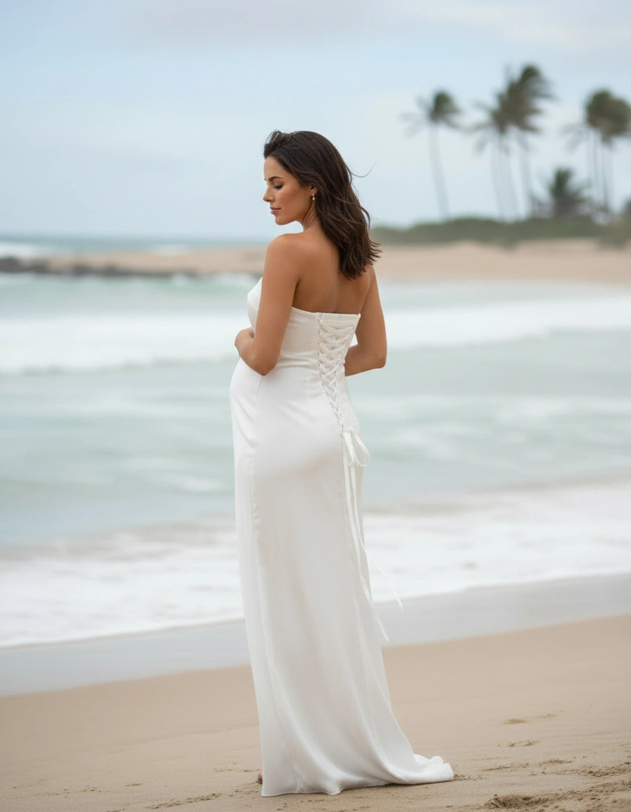 Strapless Column Empire Maternity Bridal Gown
