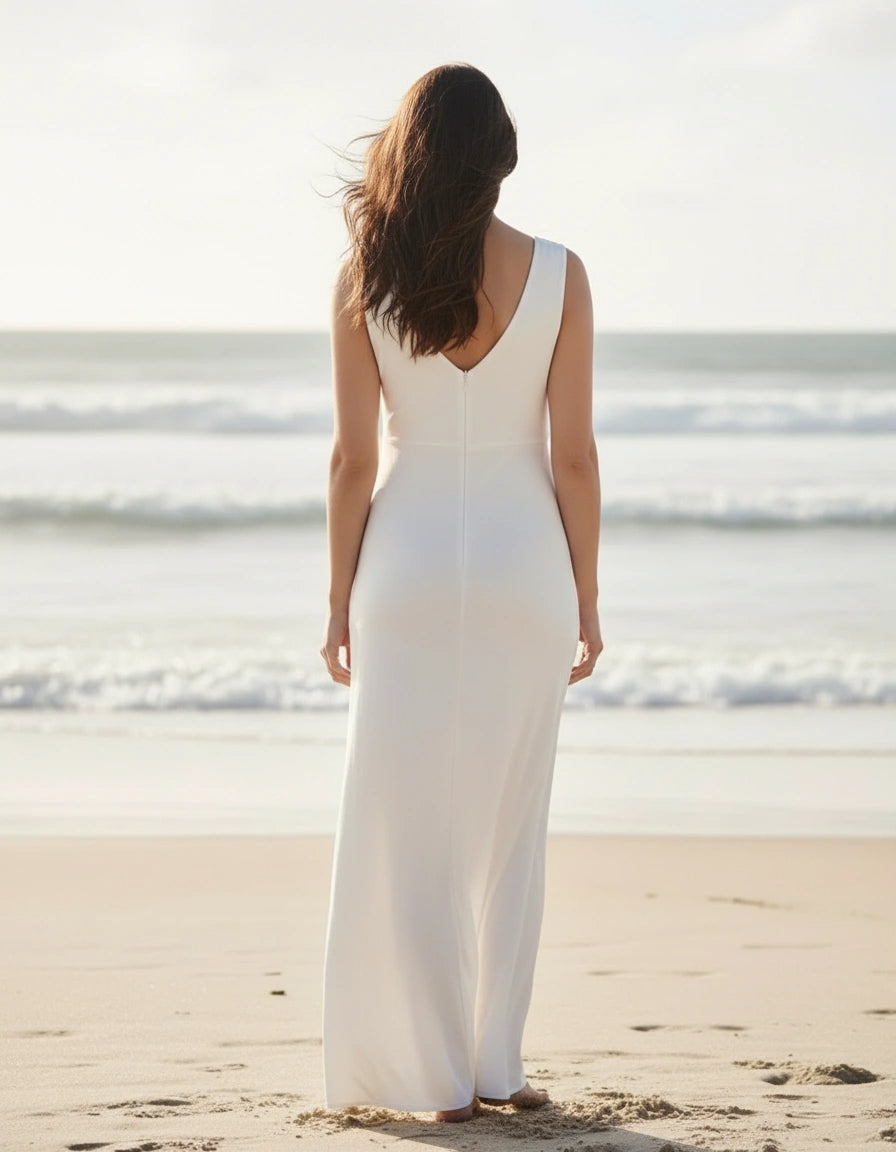 Sleeveless V-Neck Sheath Maternity Wedding Dress