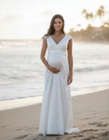 Cap Sleeves V-neck A-line Satin Maternity Bridal Gown