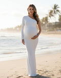 One Shoulder Long Sleeve Sheath Jersey Maternity Bridal Gown
