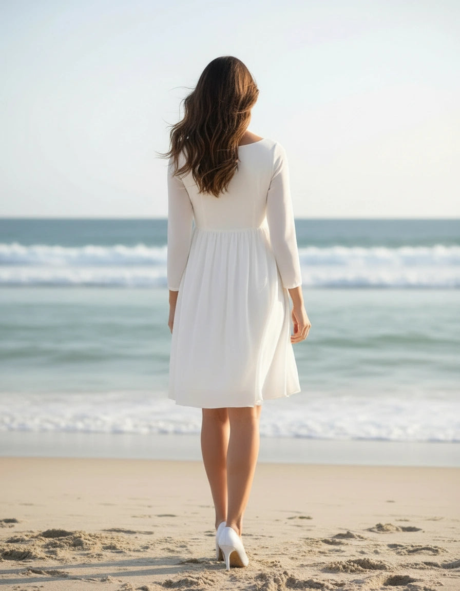 Knee Length Bateau Neckline 3/4 Sleeves A-line Chiffon Maternity Wedding Dress