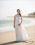 High Neck Lace and Chiffon Cap Sleeve Maternity Wedding Dress
