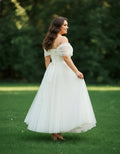 Off-the-shoulder A-line Tulle Ankle Length Plus Size Wedding Dress