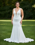 Plunging Neckline Sleeveless Satin Mermaid Plus Size Bridal Gown