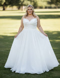 Peaked Sequined Neckline Organza A-line Plus Size Bridal Gown