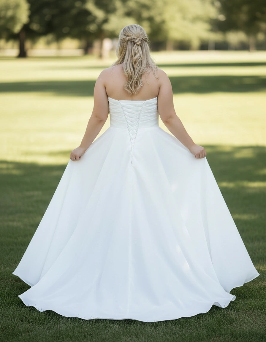 Peaked Sequined Neckline Organza A-line Plus Size Bridal Gown