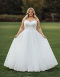 Sequined Straps V-neck A-line Tulle Plus Size Wedding Gown