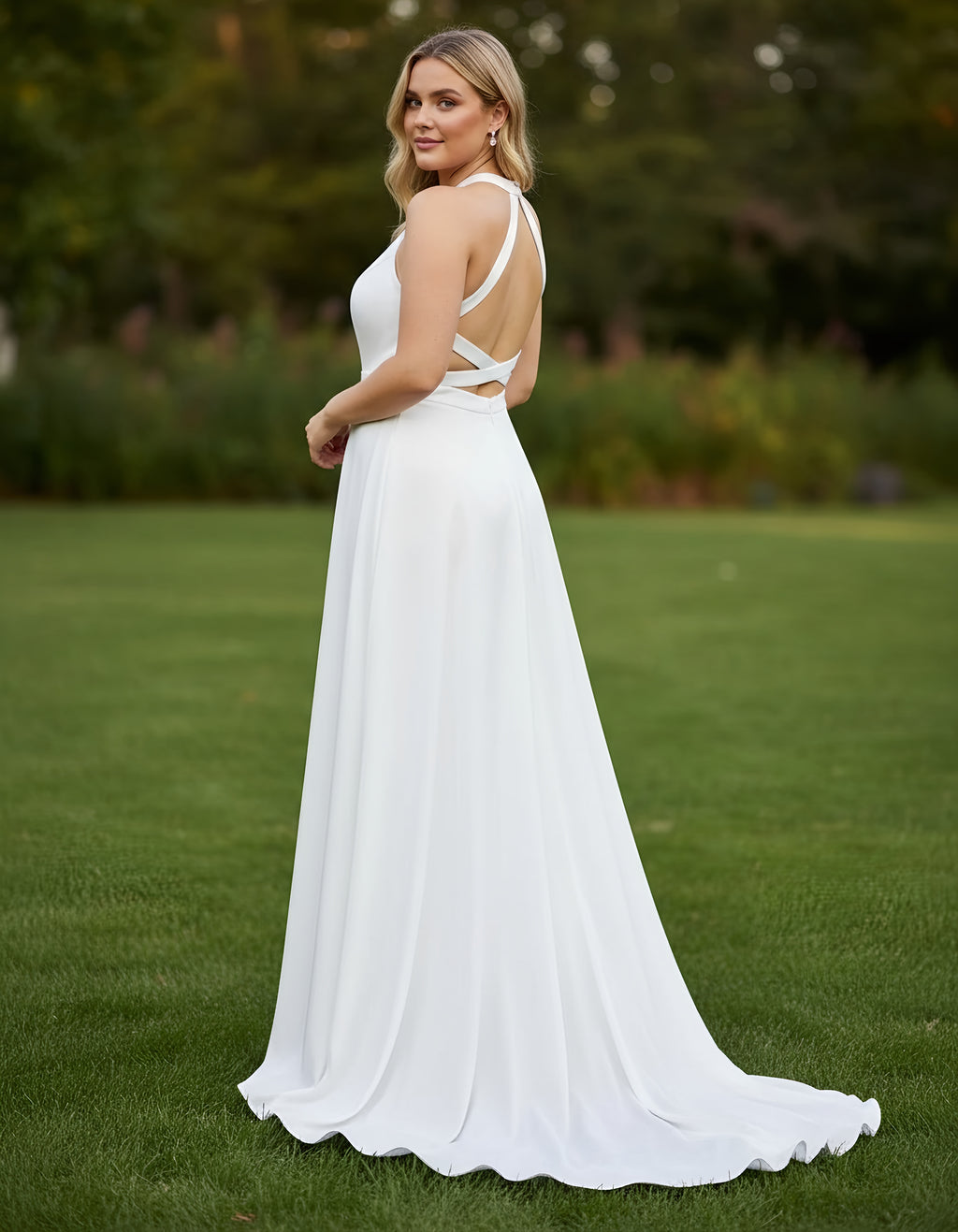 Halter Neck Satin A-line Plus Size Bridal Gown with Slit