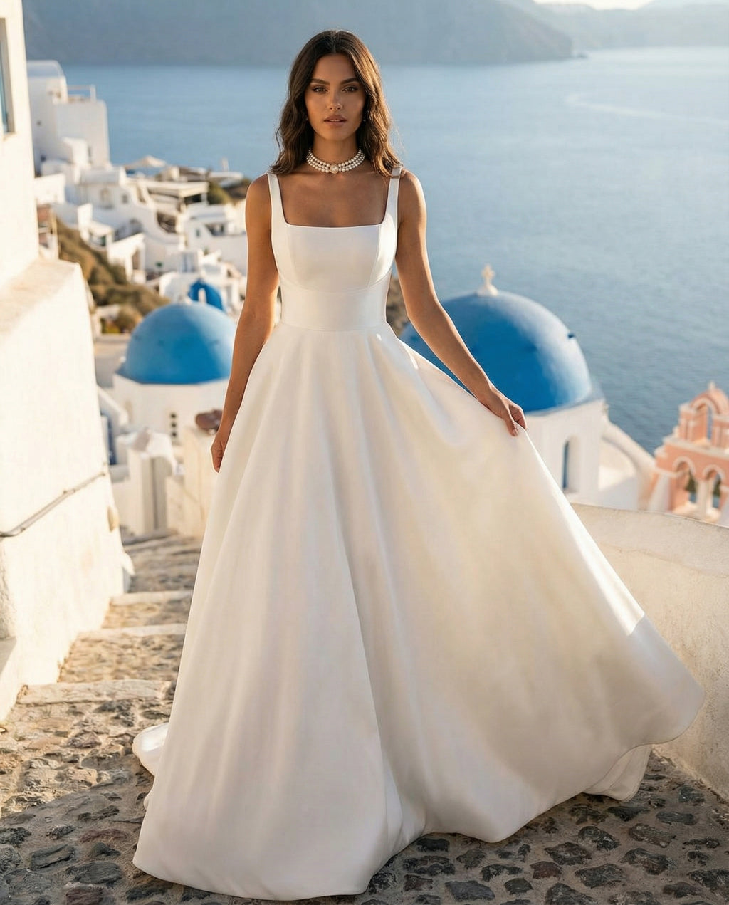 Square Neck Satin Princess Wedding Dress