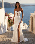 Sweetheart Corset Bodice Sheath Satin Bridal Gown with slit