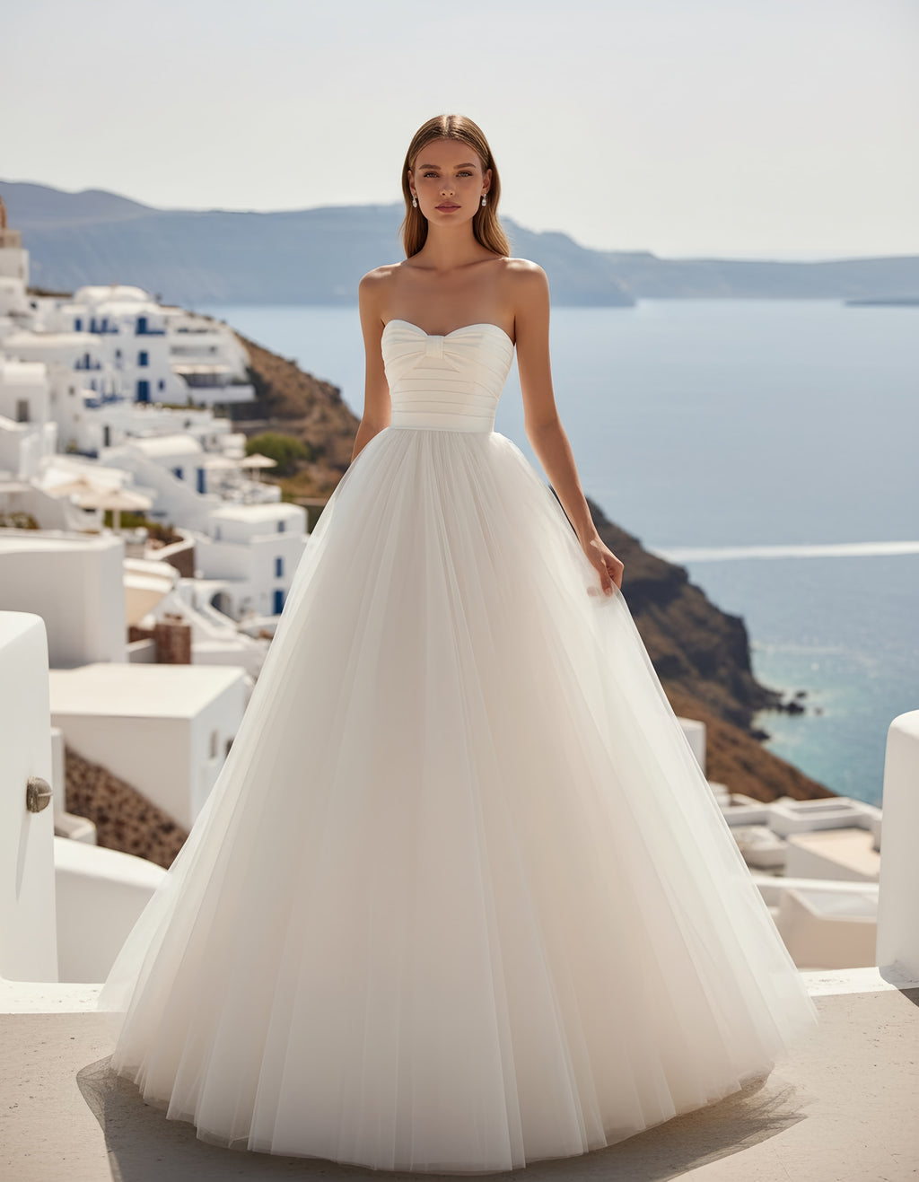 Pleated Satin Bodice Tulle Princess Wedding Dress