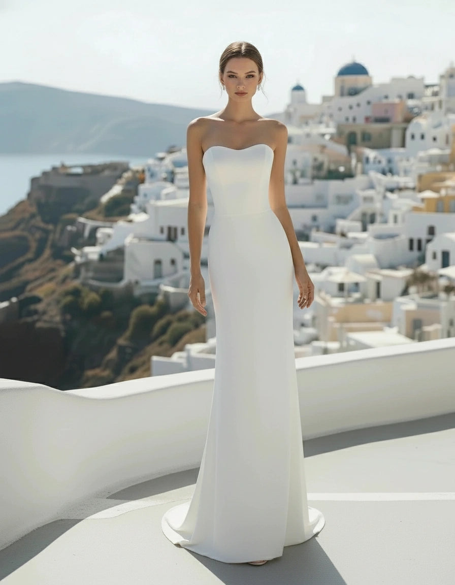 Sleek Sweetheart Satin Sheath Bridal Gown