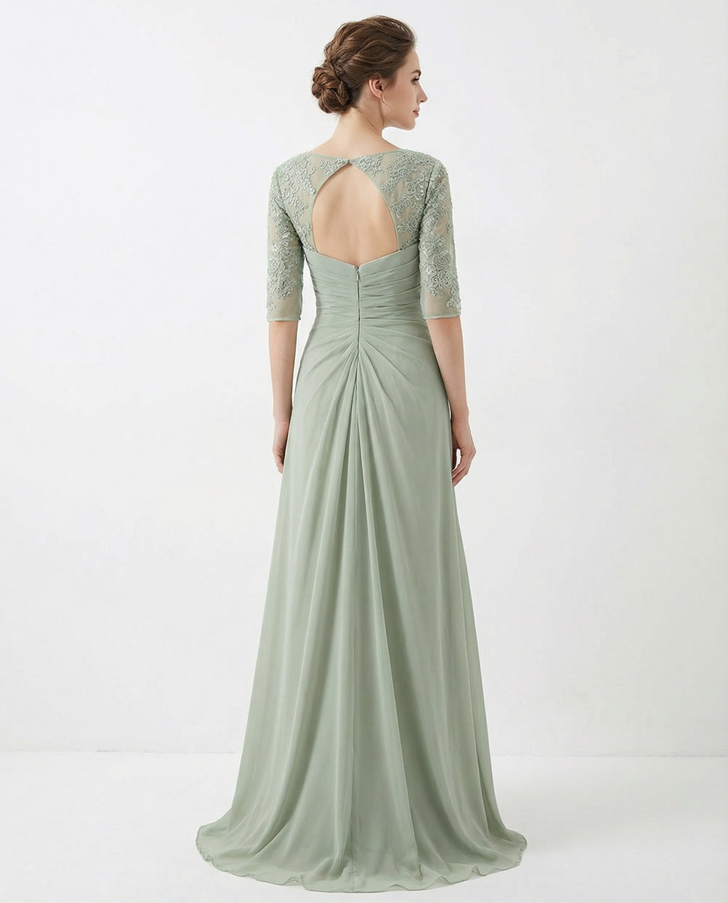 Half Sleeve Bateau Lace and Chiffon Column Dress