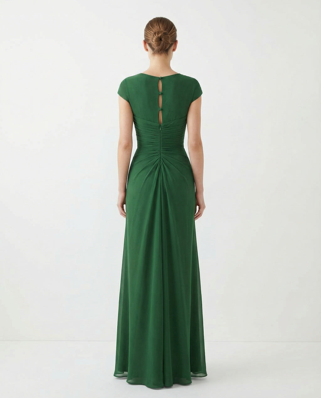 Cap Sleeves Pleated Bodice A-line Chiffon Dress with Beadings