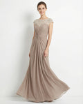 Cap Sleeves Bateau Knot Bodice A-line Chiffon Dress