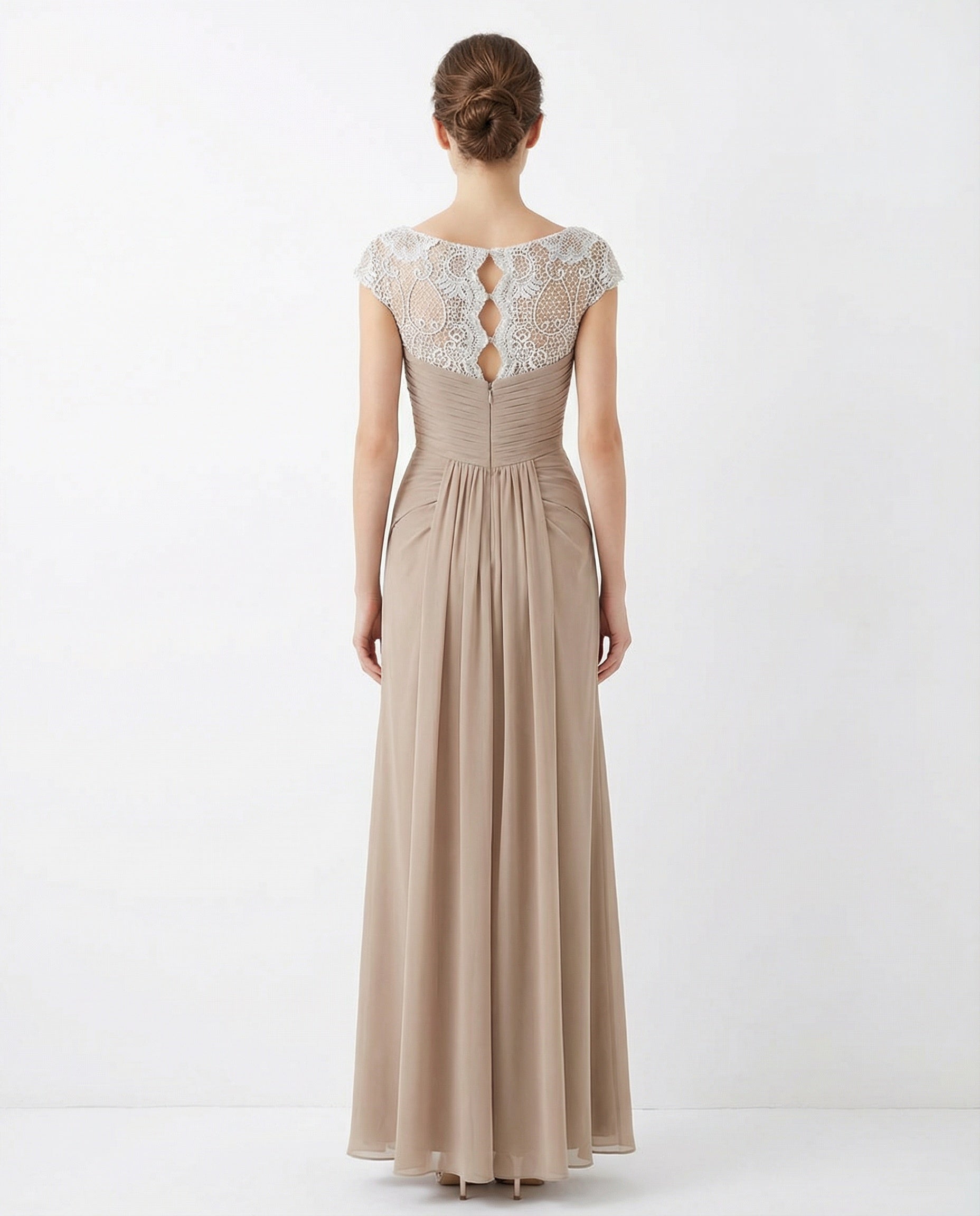 Cap Sleeves Bateau Knot Bodice A-line Chiffon Dress