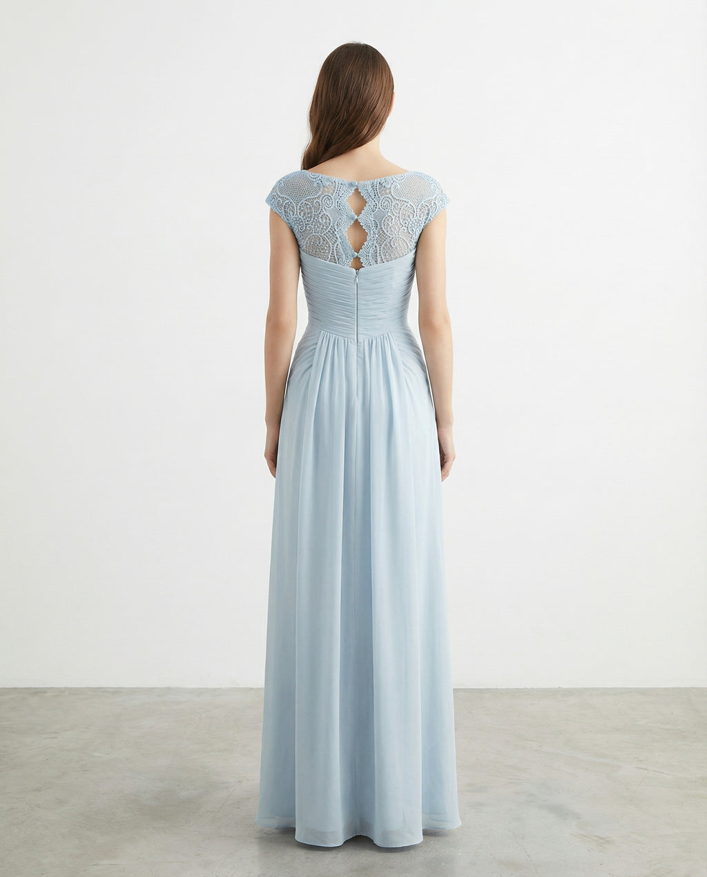 Cap Sleeves Bateau Knot Bodice A-line Chiffon Dress