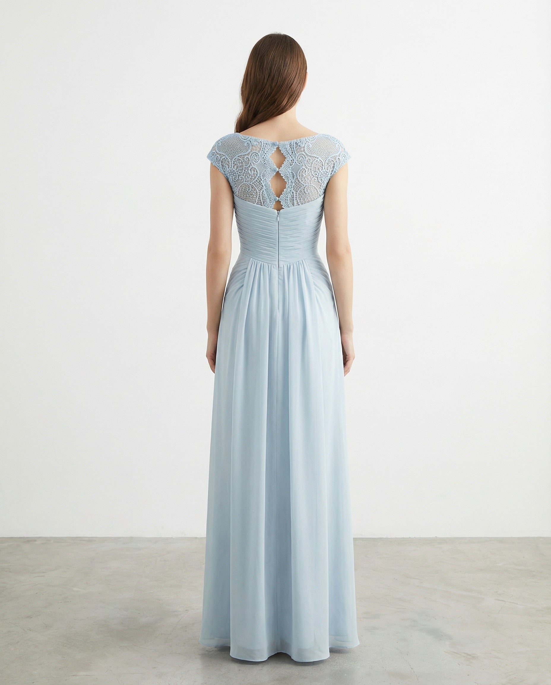 Cap Sleeves Bateau Knot Bodice A-line Chiffon Dress