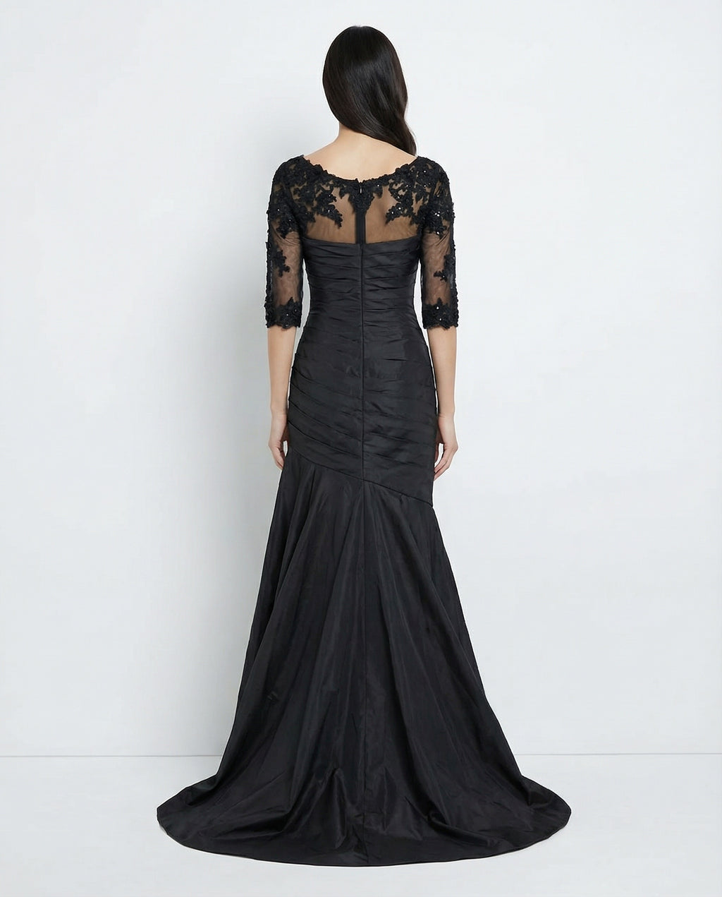 V-neck Half Sleeves Mermaid Taffeta Evening Dress