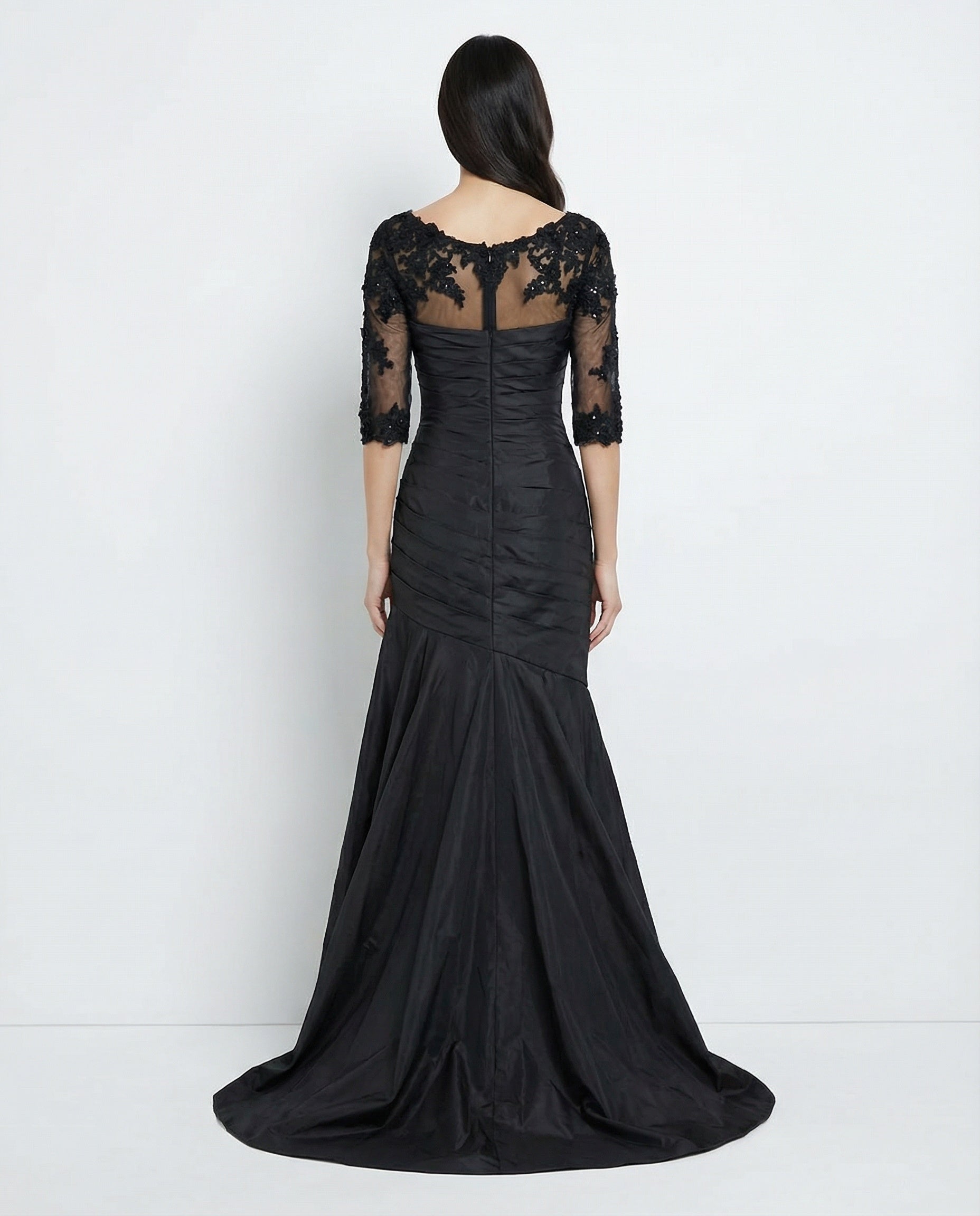 V-neck Half Sleeves Mermaid Taffeta Evening Dress