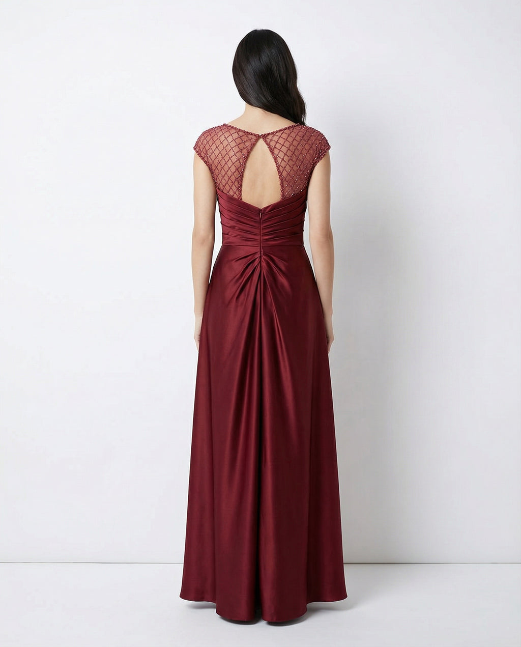 Scoop Neck Cap Sleeves A-line Satin Formal Dress