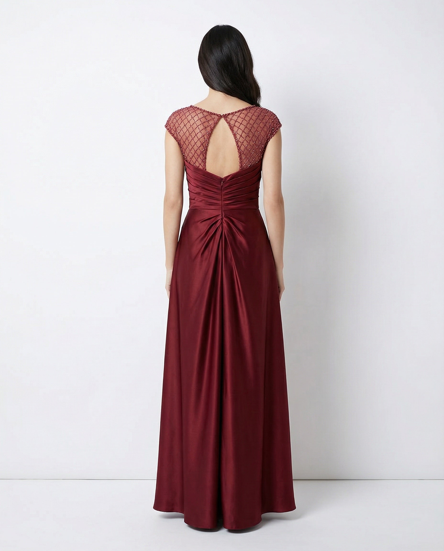 Scoop Neck Cap Sleeves A-line Satin Formal Dress