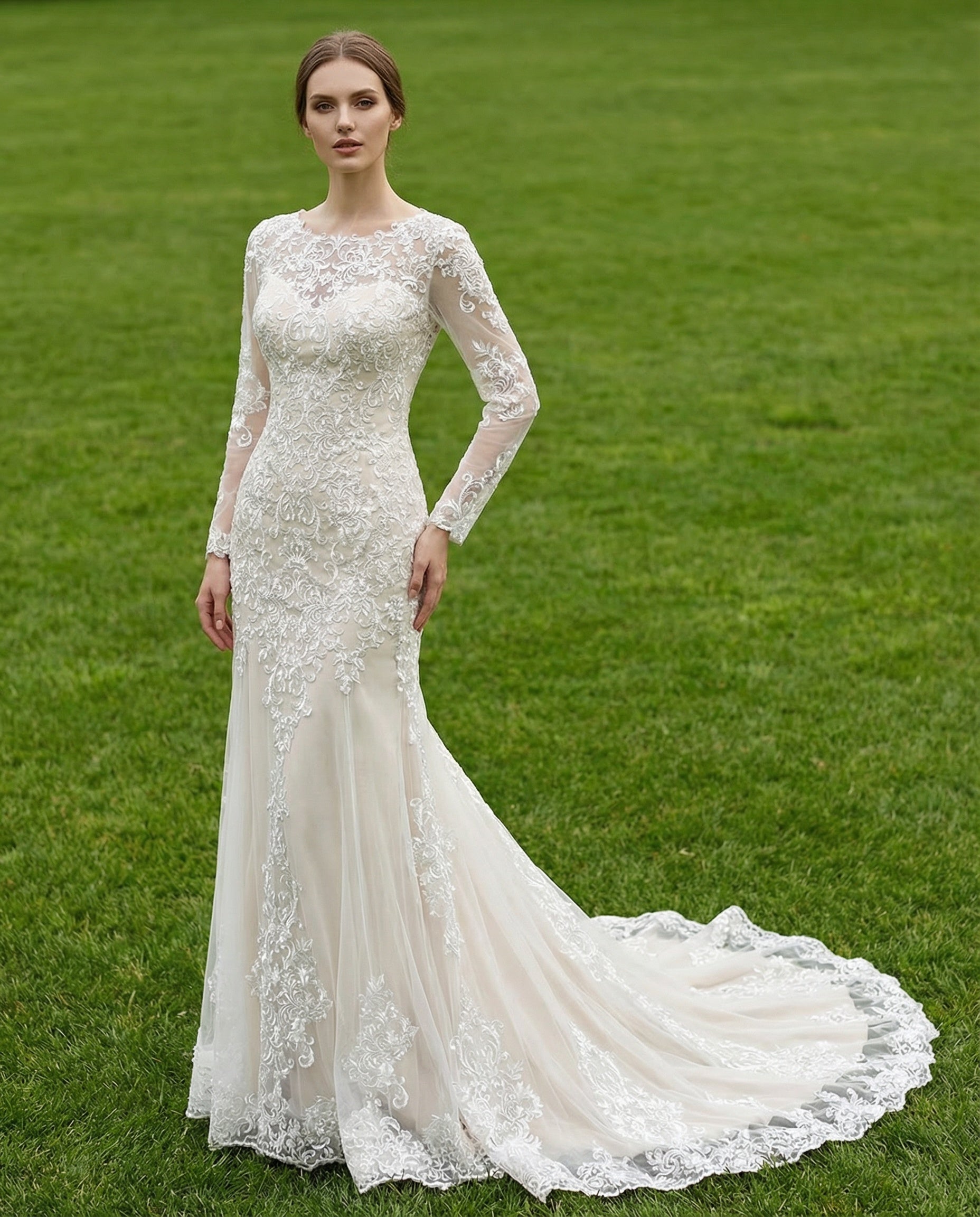 Long Sleeves Lace Sheath Wedding Dress