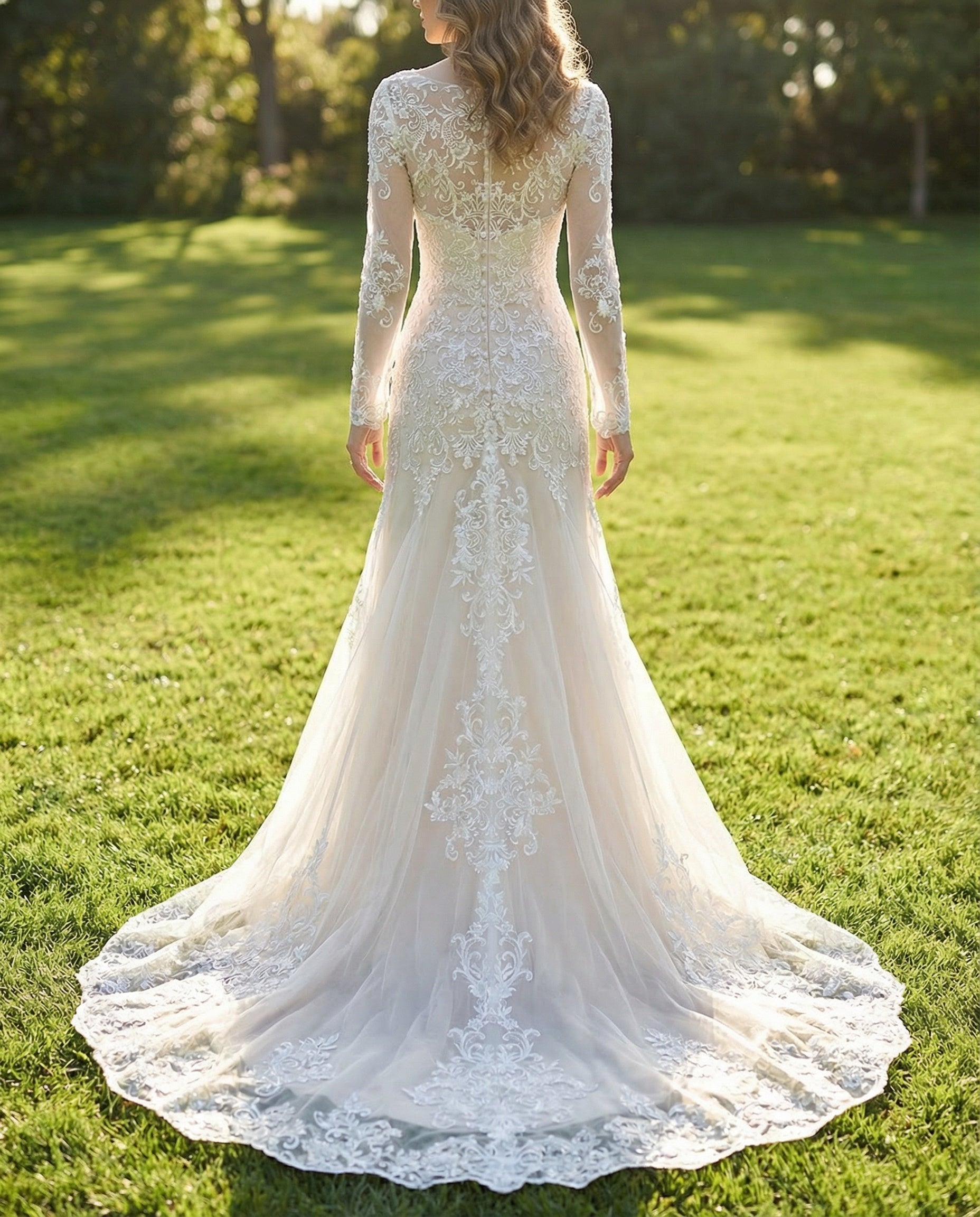 Long Sleeves Lace Sheath Wedding Dress Ms. Grace Long Sleeves Lace Sheath Wedding Dress Ms. Grace