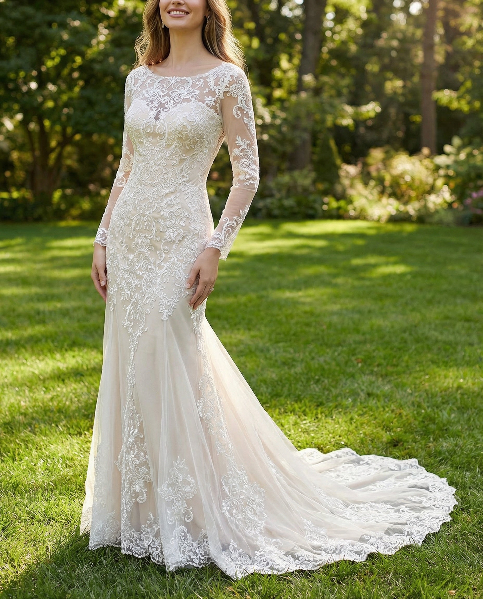 Long Sleeves Lace Sheath Wedding Dress