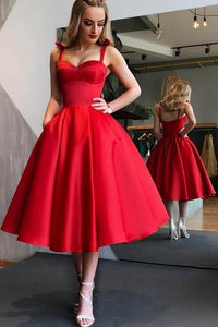 Romantic Vintage Sweetheart Neckline Tea-length Dress With Straps And Ruching