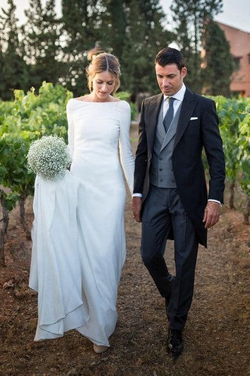 Sexy Deep-V Back Chiffon Vestido de boda Longitud de boda con tren de capilla