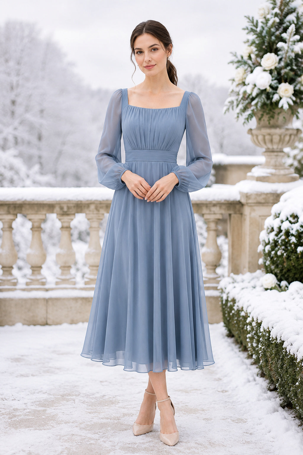 Dark Navy Winter Wedding Guest Sheath Dress Style MG_301531 front view
