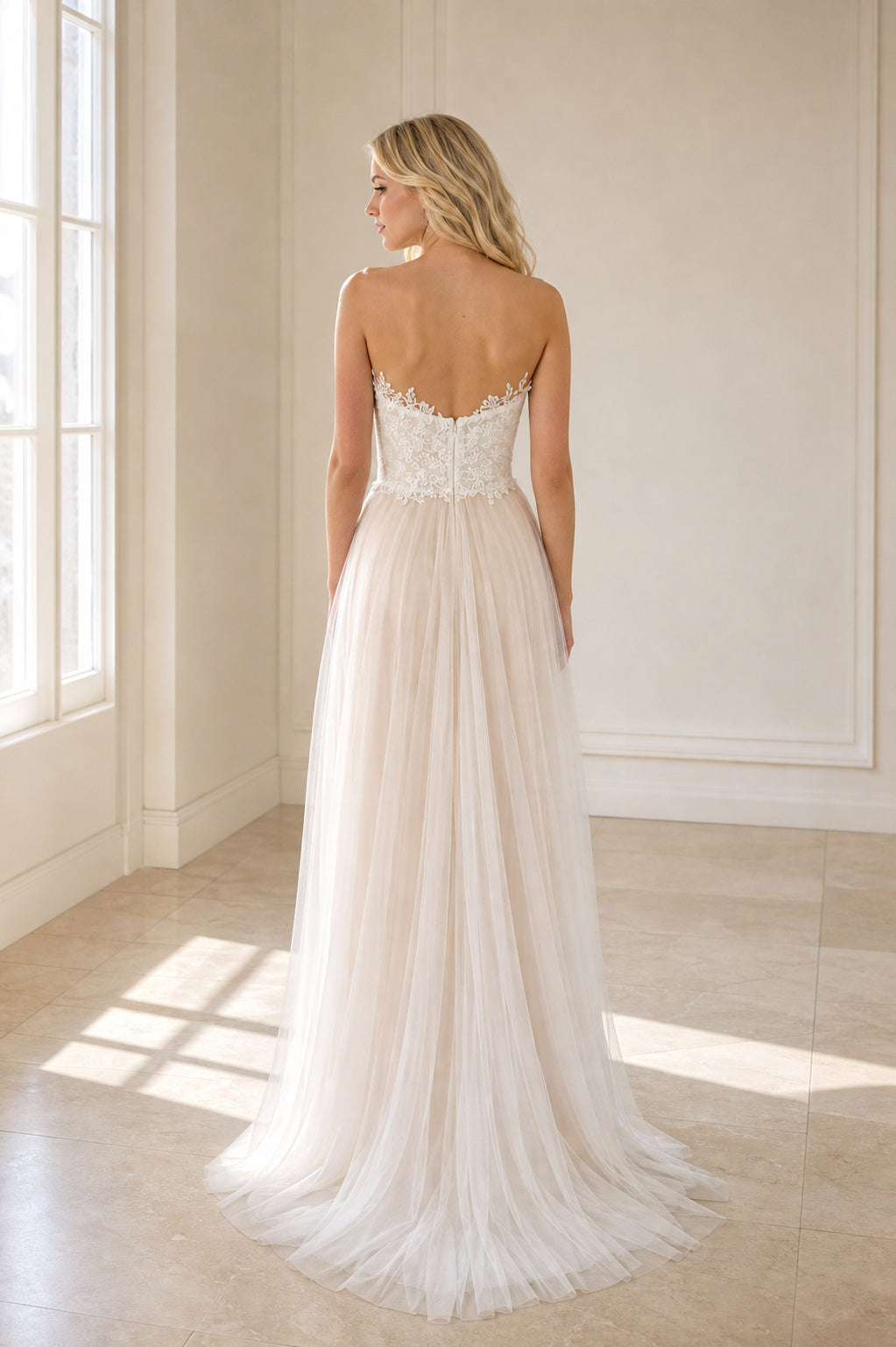White Scoop Three-Quarter Sleeves Sheath Lace Floor-length Wedding Dress With Lace and Sweep Train and Open Back