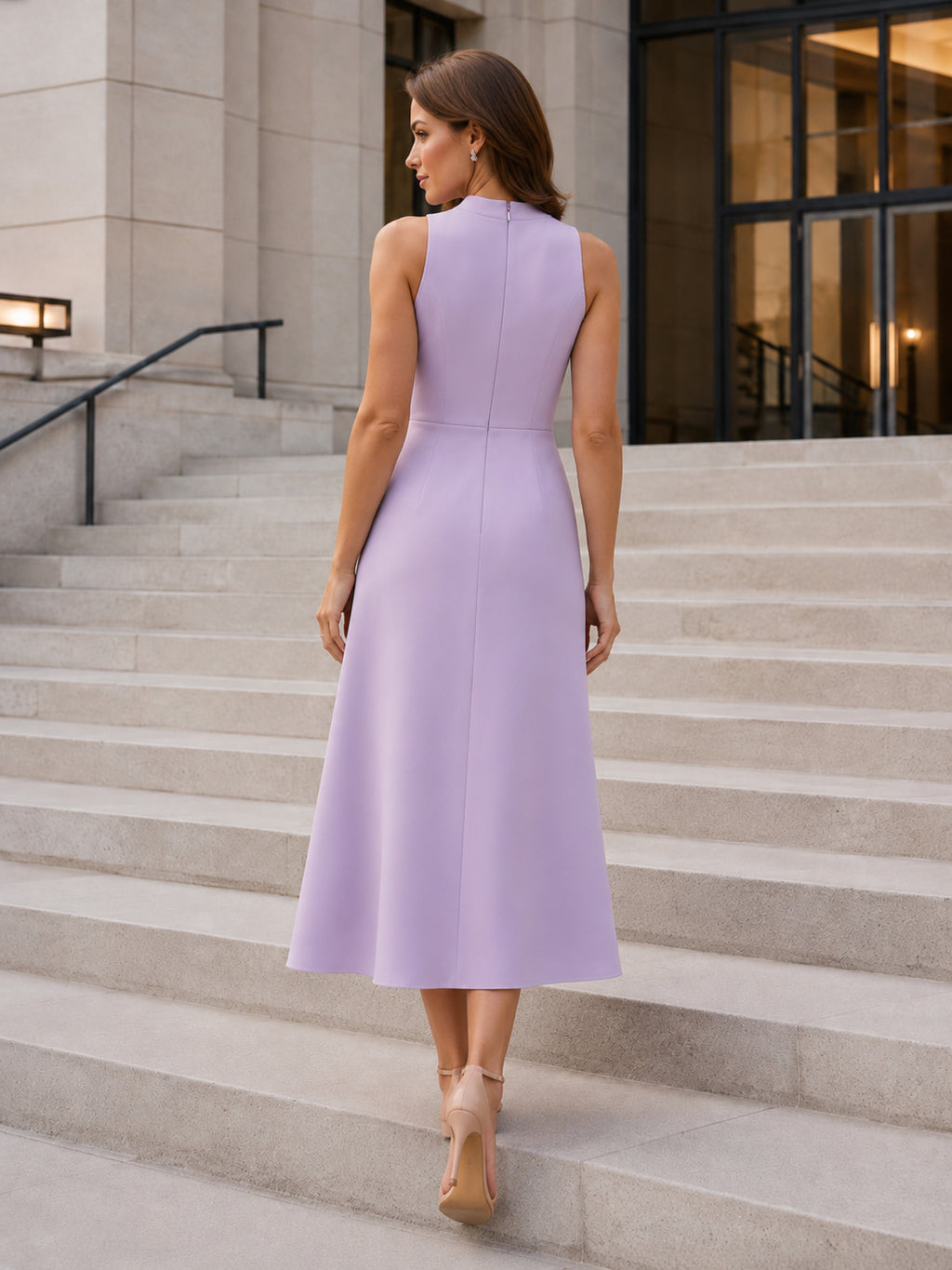 Lavender Jewel Neck Sleeveless Sheath Courthouse Wedding Dress back view