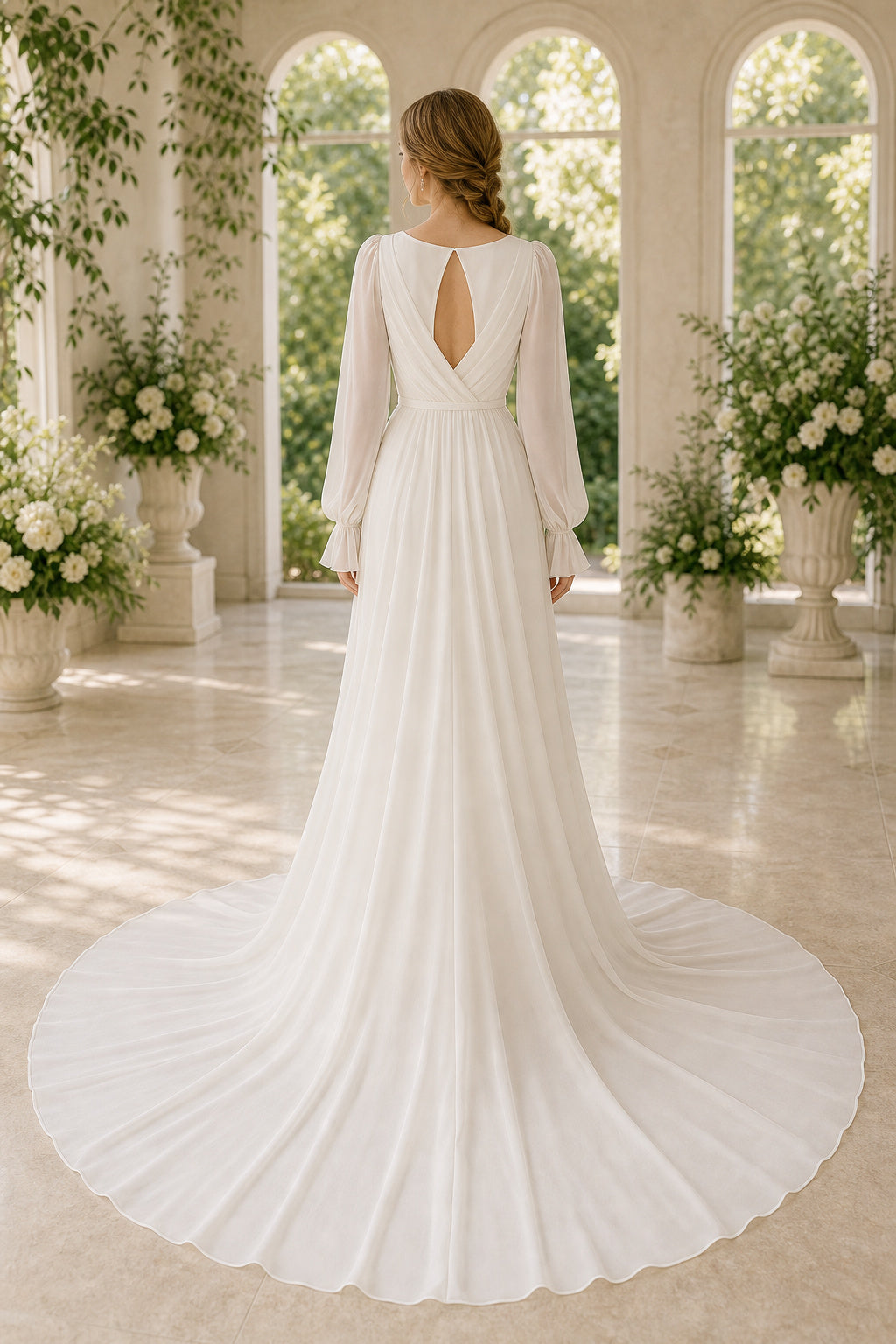 White Halter A-Line Lace Floor-length Wedding Dress With Lace and Open Back and Open Back