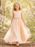 Flower Girl Dress Petal Chiffon A-Line V neck Tea length Pleated front view