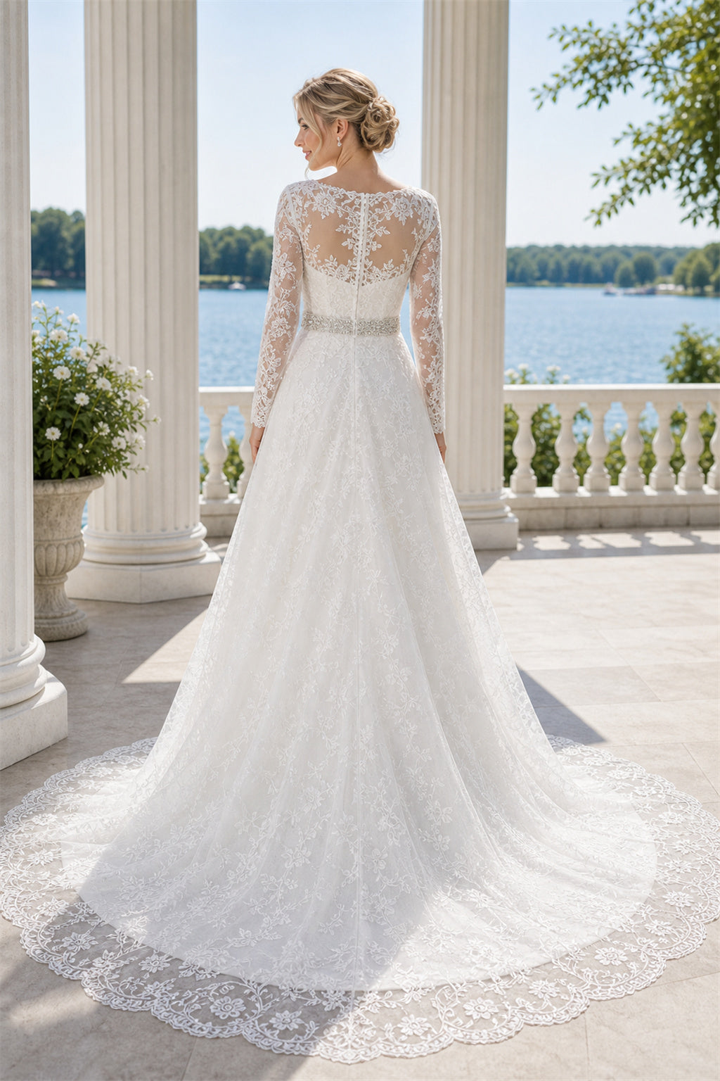 Ivory Off-the-shoulder Mermaid Crepe, Lace Floor-length Wedding Dress With Lace and Front Slit and Open Back