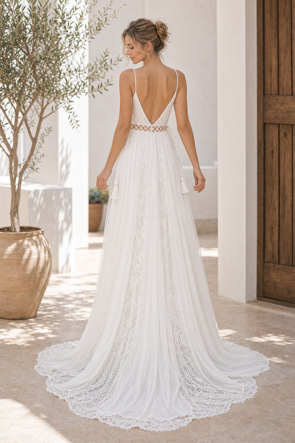 White Bateau Cap Sleeves Mermaid Lace Floor-length Wedding Dress With Lace and Beaded Bodice and Open Back Lace Hem Detail